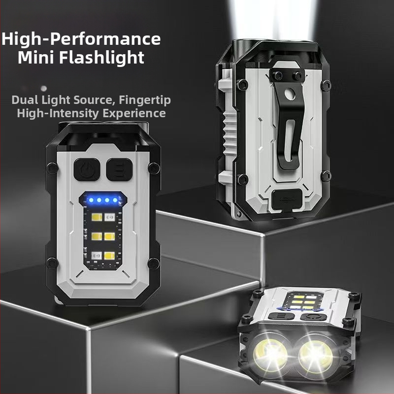 Kültéri Edc zseblámpa kulcstartó lámpa többfunkciós újratölthető kültéri munkalámpa három fényforrású hordozható erős fényű zseblámpa