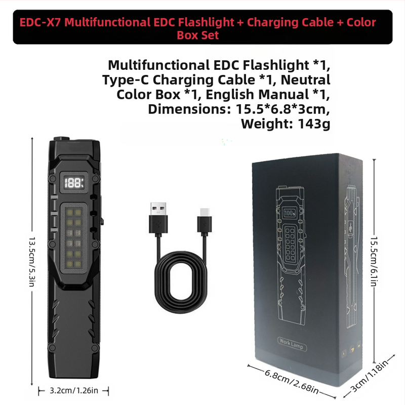 Kültéri Edc zseblámpa kulcstartó lámpa többfunkciós újratölthető kültéri munkalámpa három fényforrású hordozható erős fényű zseblámpa