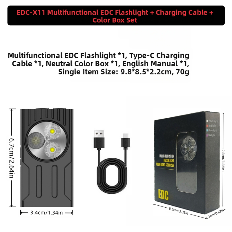 Kültéri Edc zseblámpa kulcstartó lámpa többfunkciós újratölthető kültéri munkalámpa három fényforrású hordozható erős fényű zseblámpa