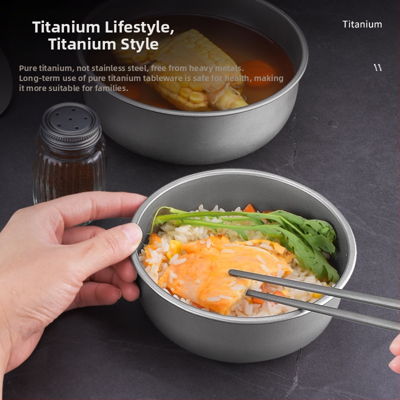 Rūpnīcas noieta tīra titāna bļoda, āra kempinga titāna bļoda, lauka galda piederumi, pārnēsājama, sakrauta titāna bļoda