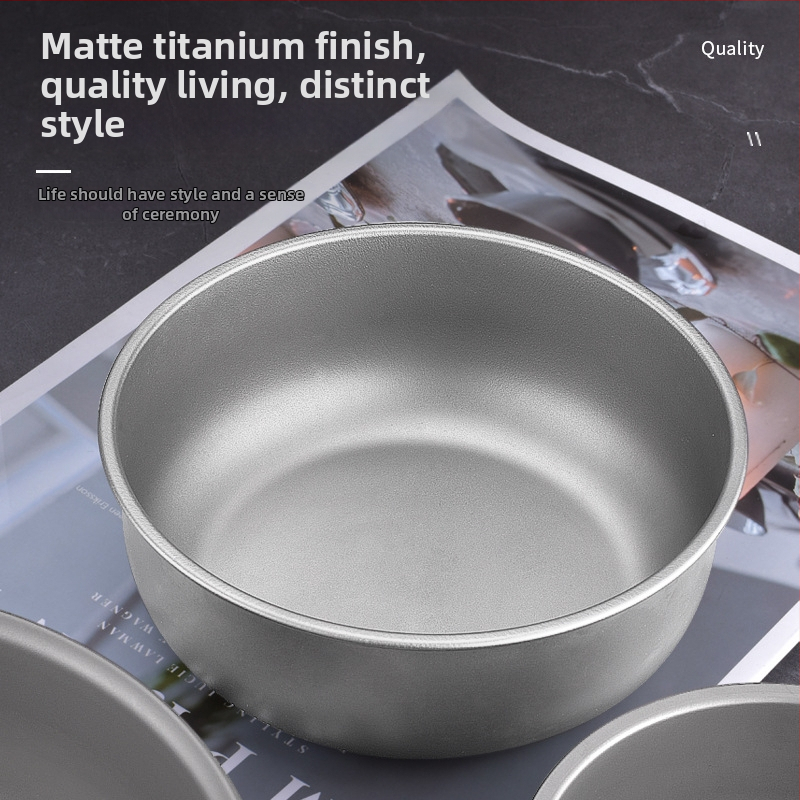 Rūpnīcas noieta tīra titāna bļoda, āra kempinga titāna bļoda, lauka galda piederumi, pārnēsājama, sakrauta titāna bļoda