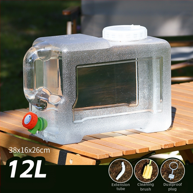 Kültéri átlátszó vödör csapteleppel, autós kemping stílusú önvezető túra, ásványvíz, tiszta ivóvíz tároló, víztároló tartály