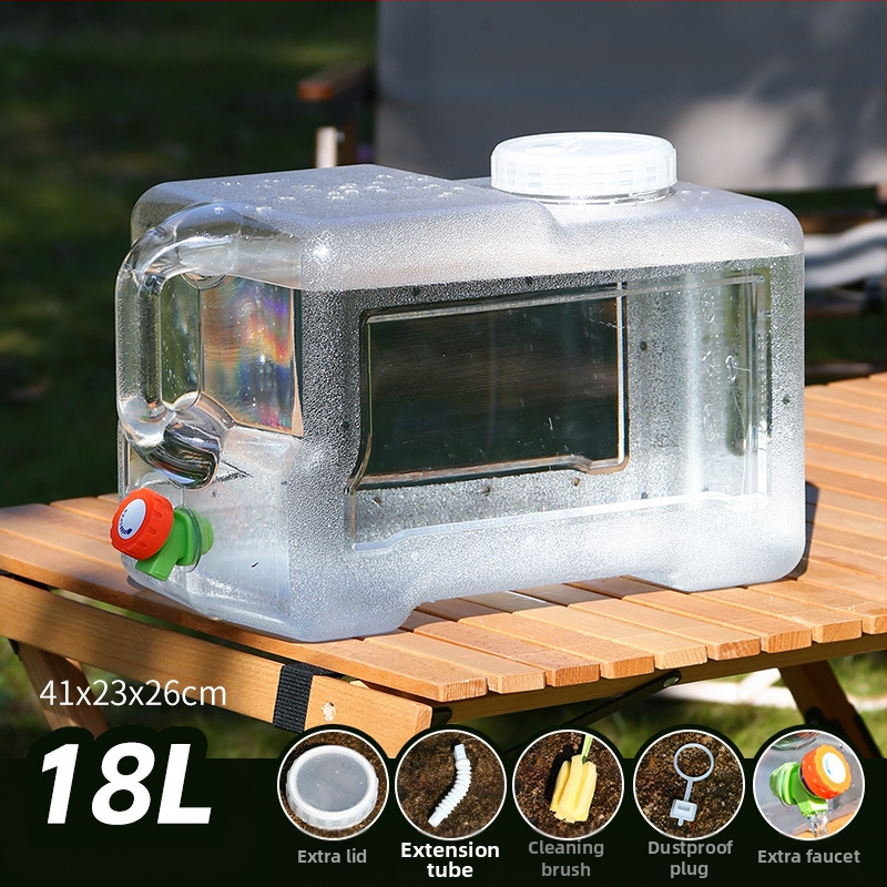 Kültéri átlátszó vödör csapteleppel, autós kemping stílusú önvezető túra, ásványvíz, tiszta ivóvíz tároló, víztároló tartály