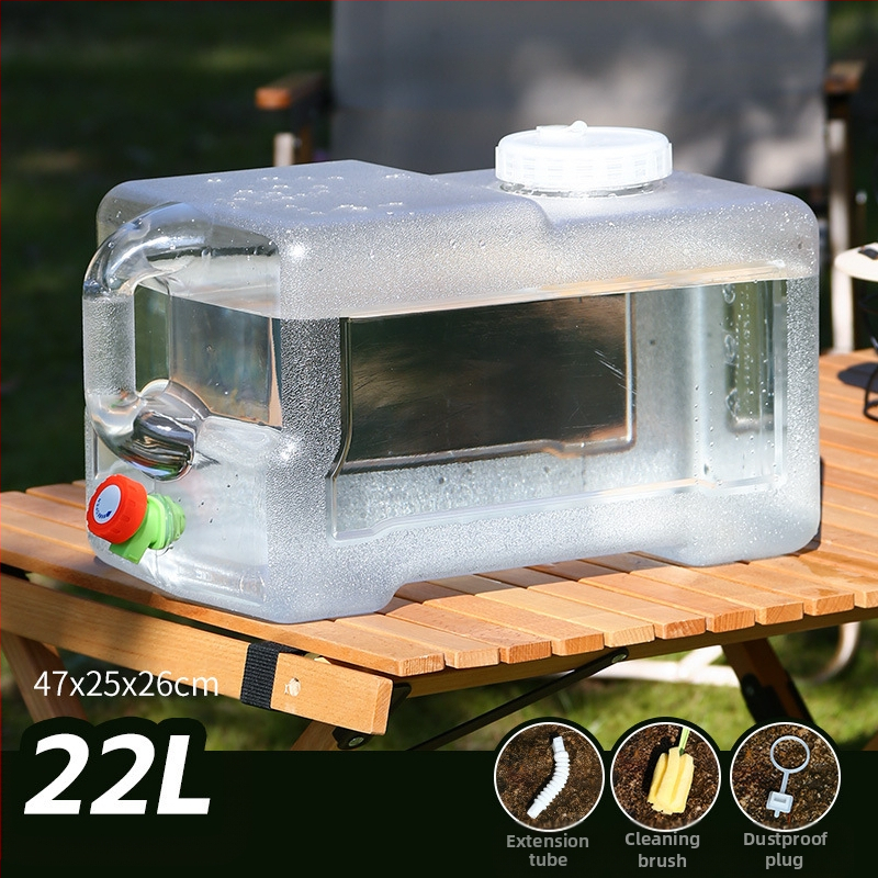 Kültéri átlátszó vödör csapteleppel, autós kemping stílusú önvezető túra, ásványvíz, tiszta ivóvíz tároló, víztároló tartály