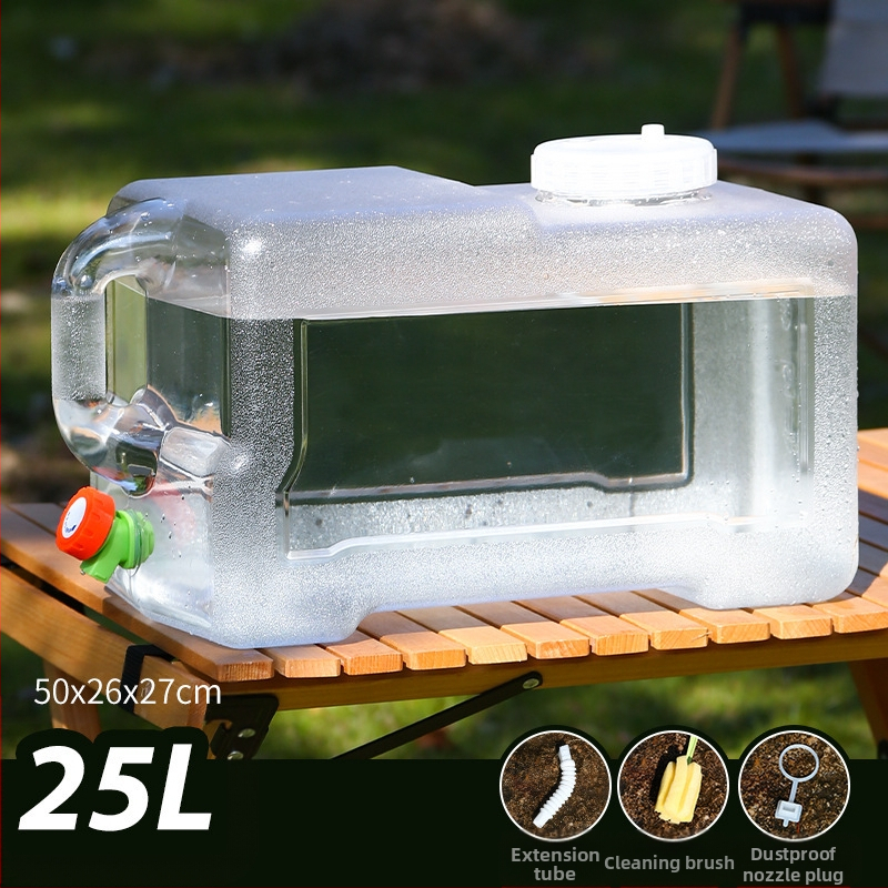 Kültéri átlátszó vödör csapteleppel, autós kemping stílusú önvezető túra, ásványvíz, tiszta ivóvíz tároló, víztároló tartály