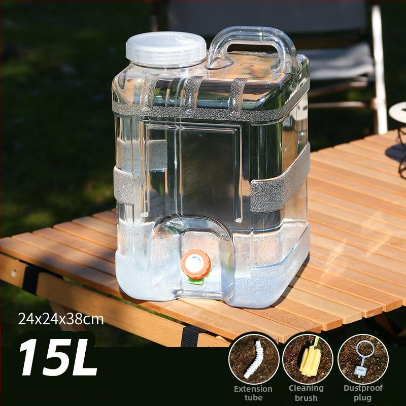 Kültéri átlátszó vödör csapteleppel, autós kemping stílusú önvezető túra, ásványvíz, tiszta ivóvíz tároló, víztároló tartály