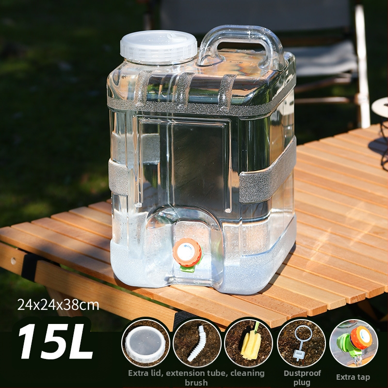 Kültéri átlátszó vödör csapteleppel, autós kemping stílusú önvezető túra, ásványvíz, tiszta ivóvíz tároló, víztároló tartály