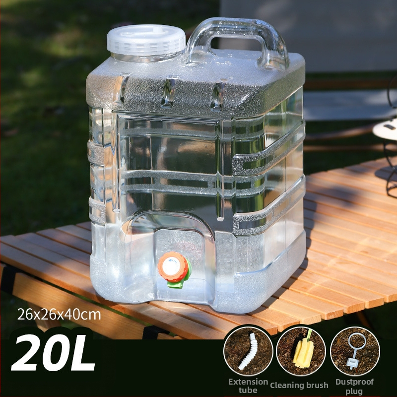 Kültéri átlátszó vödör csapteleppel, autós kemping stílusú önvezető túra, ásványvíz, tiszta ivóvíz tároló, víztároló tartály
