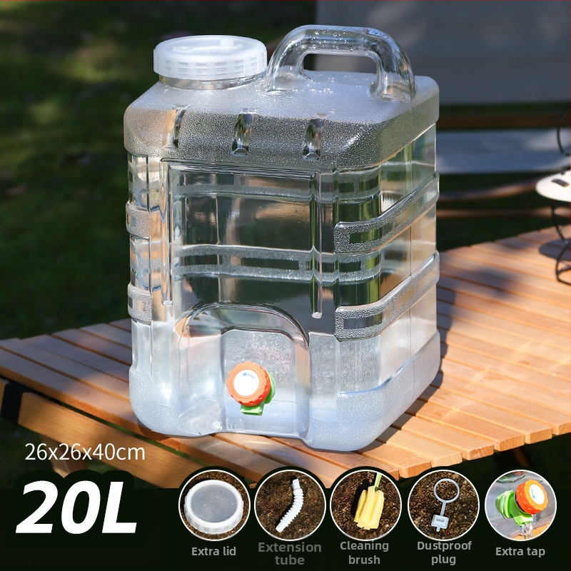 Kültéri átlátszó vödör csapteleppel, autós kemping stílusú önvezető túra, ásványvíz, tiszta ivóvíz tároló, víztároló tartály
