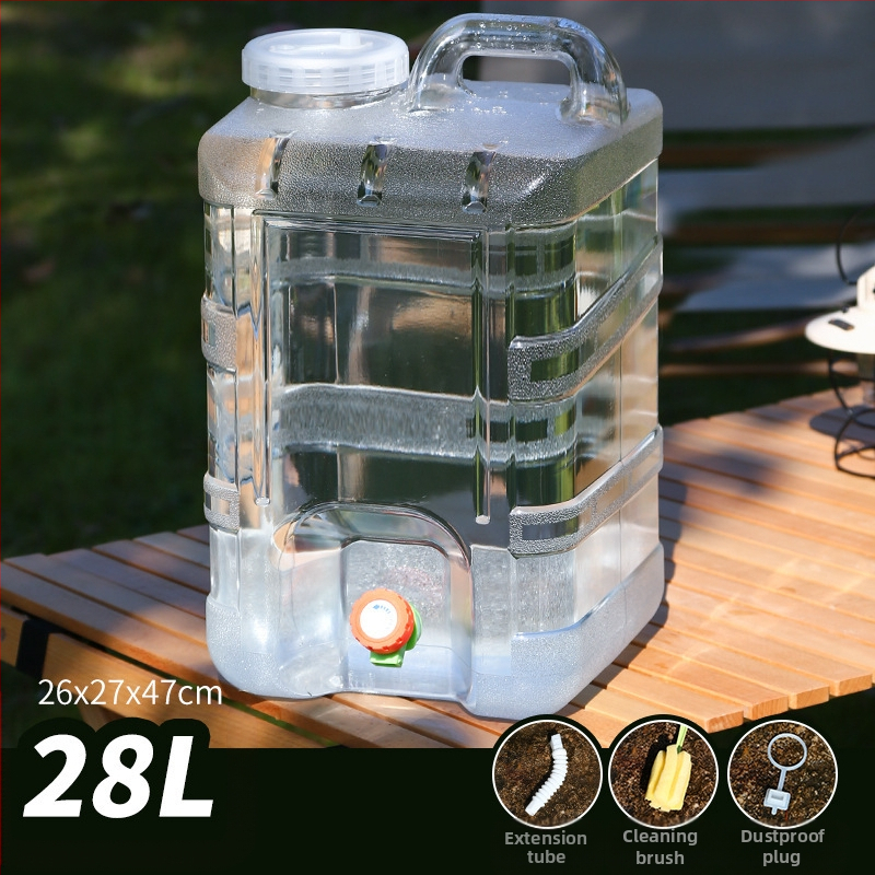 Kültéri átlátszó vödör csapteleppel, autós kemping stílusú önvezető túra, ásványvíz, tiszta ivóvíz tároló, víztároló tartály