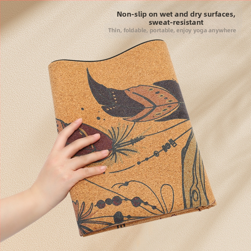 Гумена постелка за йога Nagoudi с неплъзгаща се дръжка, абсорбираща удари, удебелена, за мъже, за йога упражнения, фитнес, коркова, сгъваема кърпа