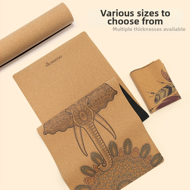 Гумена постелка за йога Nagoudi с неплъзгаща се дръжка, абсорбираща удари, удебелена, за мъже, за йога упражнения, фитнес, коркова, сгъваема кърпа