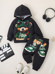 2024-es újszülött fiú őszi-téli rajzfilmfigura, aranyos kis energiával nyomtatott kétrészes öltöny, kapucnis pulóver és lezser nadrág