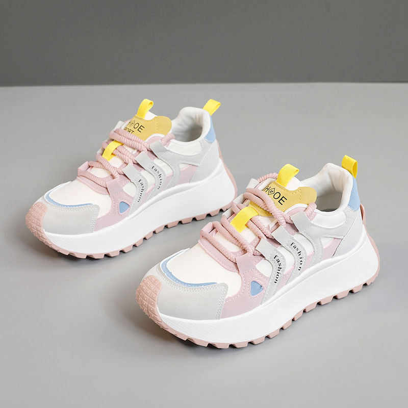 Bn020 Új 2025 tavaszi és nyári színben egyező tornacipők Vastag talpú alkalmi női cipők Női cipők Alkalmi kerek orrú K-stílusú