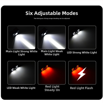 Piiriülene LED-välistingimustes kasutatav tugeva valgusega esitule COB-laetava esitulega, öine kalapüük, valge ja punane topelttuli