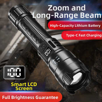 Φακός LED με δυνατότητα επαναφόρτισης, φορητό και ισχυρό φως, μεγάλης διάρκειας λευκό φως λέιζερ, εξωτερικός, εξαιρετικά φωτεινός, πολυλειτουργικός φωτισμός εργασίας