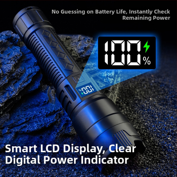 Φακός LED με δυνατότητα επαναφόρτισης, φορητό και ισχυρό φως, μεγάλης διάρκειας λευκό φως λέιζερ, εξωτερικός, εξαιρετικά φωτεινός, πολυλειτουργικός φωτισμός εργασίας