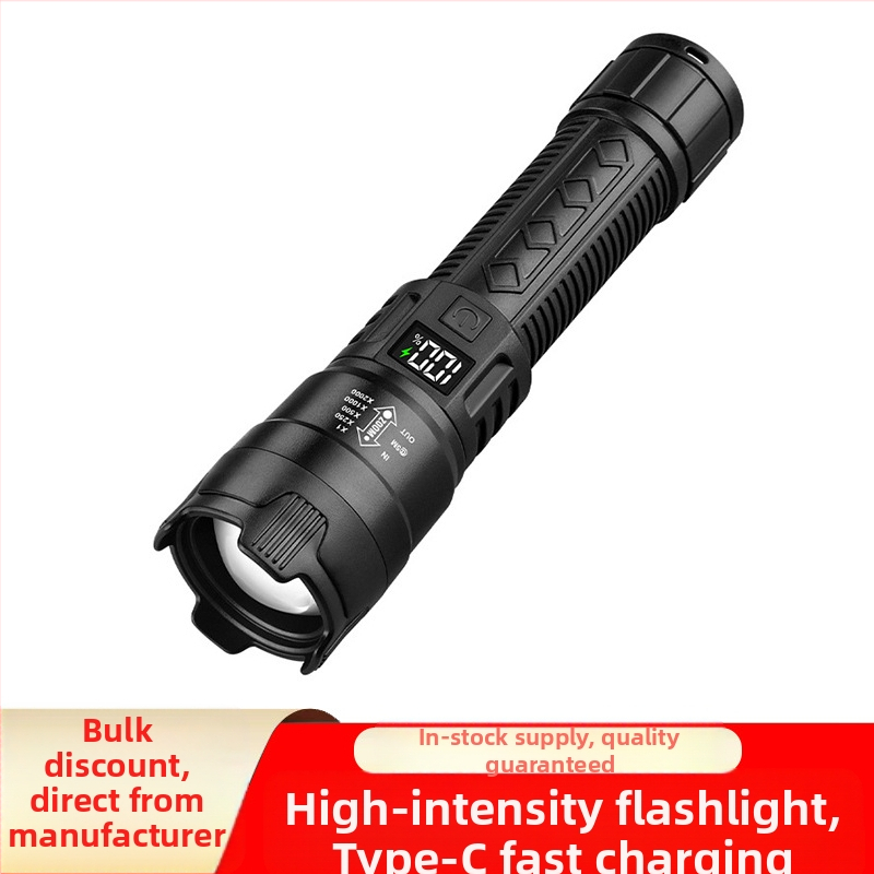 Határokon átnyúló LED zseblámpa újratölthető hordozható erős fényű, hosszú élettartamú fehér lézerfény kültéri szuperfényes multifunkcionális munkalámpa