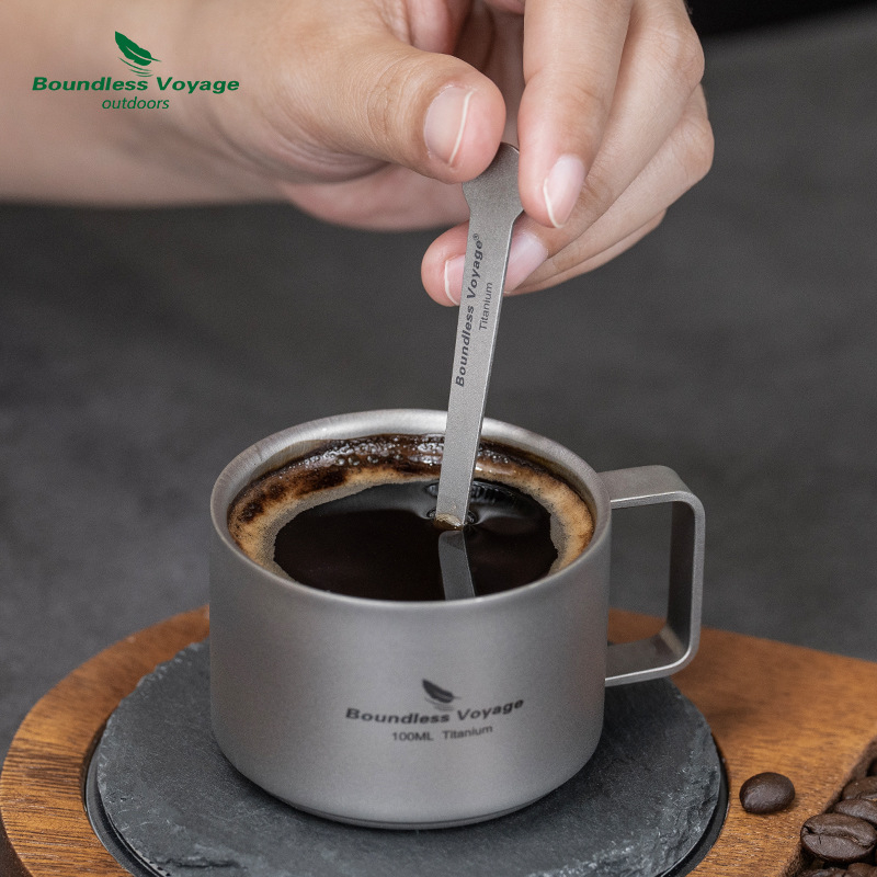 „Biwei“ gryno titano kavos šaukštelis, mini, itin lengvas, nešiojamas, titano stalo reikmenys, baltojo cukraus prieskonių šaukštelis