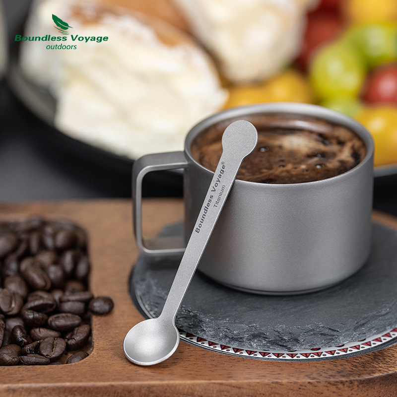 „Biwei“ gryno titano kavos šaukštelis, mini, itin lengvas, nešiojamas, titano stalo reikmenys, baltojo cukraus prieskonių šaukštelis