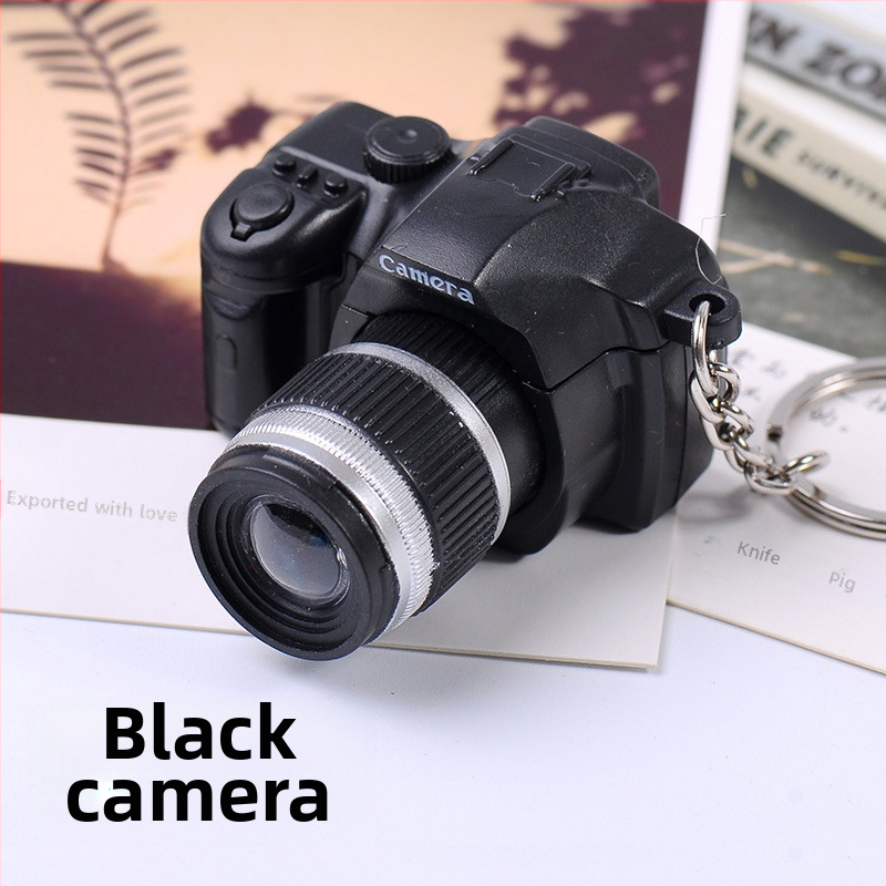 Kreatív LED fényű, világító hangszimulációs tükörreflexes fényképezőgép kulcstartó aranyos kulcstartó táska medál medál