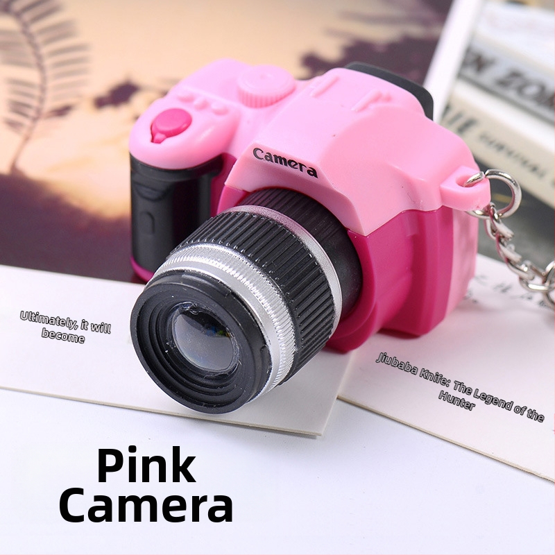 Kreatív LED fényű, világító hangszimulációs tükörreflexes fényképezőgép kulcstartó aranyos kulcstartó táska medál medál