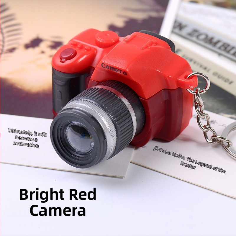 Kreatív LED fényű, világító hangszimulációs tükörreflexes fényképezőgép kulcstartó aranyos kulcstartó táska medál medál