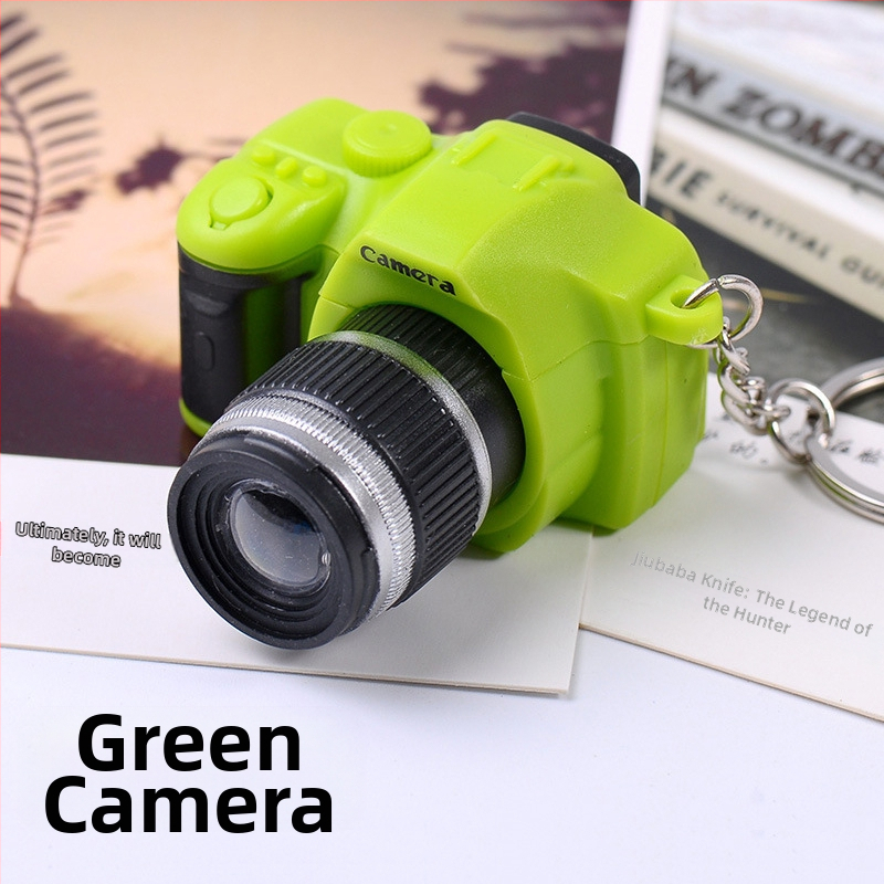 Kreatív LED fényű, világító hangszimulációs tükörreflexes fényképezőgép kulcstartó aranyos kulcstartó táska medál medál