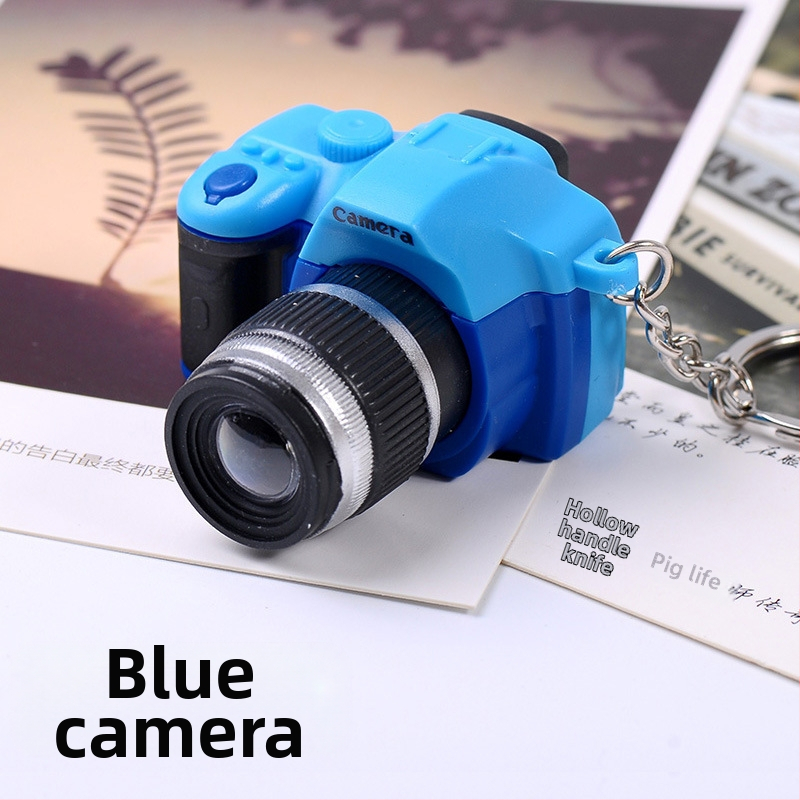 Kreatív LED fényű, világító hangszimulációs tükörreflexes fényképezőgép kulcstartó aranyos kulcstartó táska medál medál