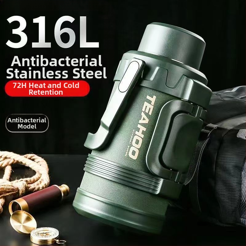 Мъжки чайник за съхранение на топлина от неръждаема стомана за пътуване в кола, с изключително дебел, нисък кей, 316, голям капацитет, Qihu