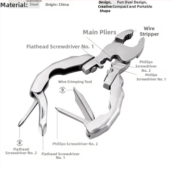 Internet celebrity mini multifunkcionalna kliješta s kornjačom od nehrđajućeg čelika 9 u 1 višenamjenska kliješta odvijač prijenosni EDC alat otvarač za boce