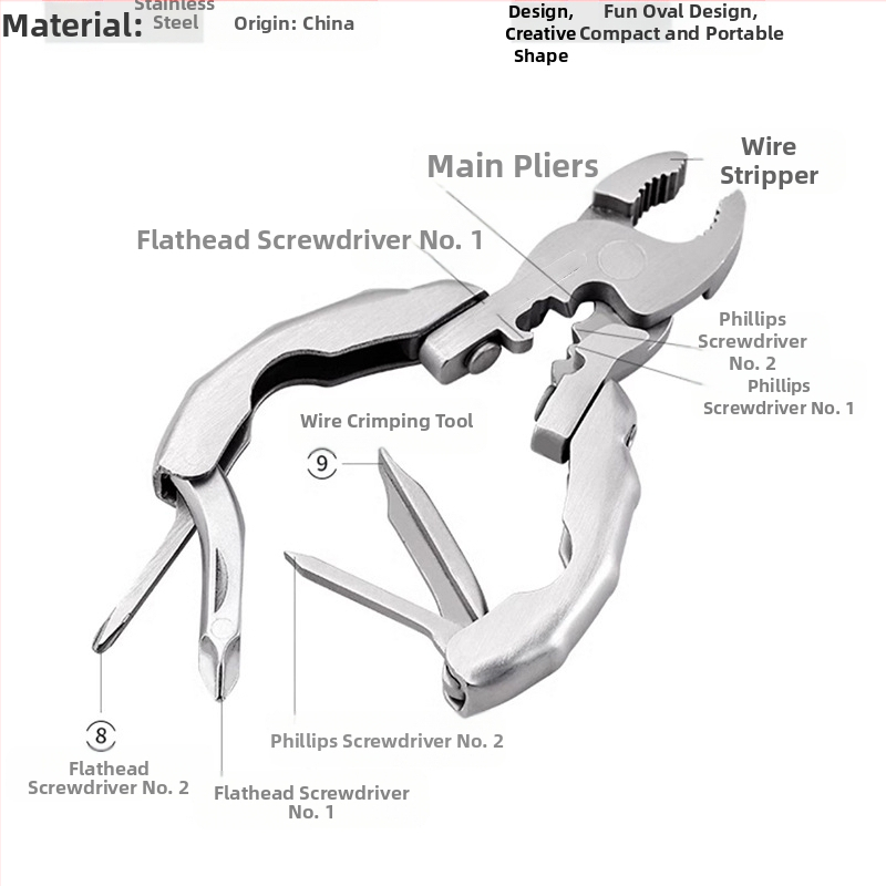 Интернет знаменитост мини многофункционални клещи с костенурка от неръждаема стомана 9 в 1 многофункционални клещи отвертка преносим EDC инструмент отварачка за бутилки
