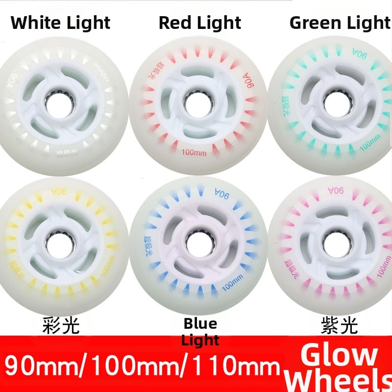 Riedučiai vaikams, šviečiantys ratukai, tiesios eilės, suaugusiųjų riedučiai, PU90, greitasis čiuožimas, 100 mm, 110 mm