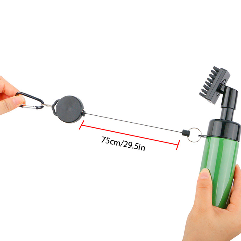 Határokon átnyúló népszerű külkereskedelmi golfkefe-tisztító spray-golyós törlőkendő-tisztító kefe teleszkópos húzógyűrűs golyóskefe-gyár