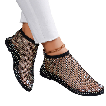 Καλοκαίρι 2024 Νέα Σανδάλια με Στρογγυλή Μύτη Hollow Internet Celebrity Κοντές Μπότες με Διαμάντια Καλοκαιρινά Διασυνοριακά Εξωτερικού Εμπορίου Μεγάλα Φλατ Παπούτσια