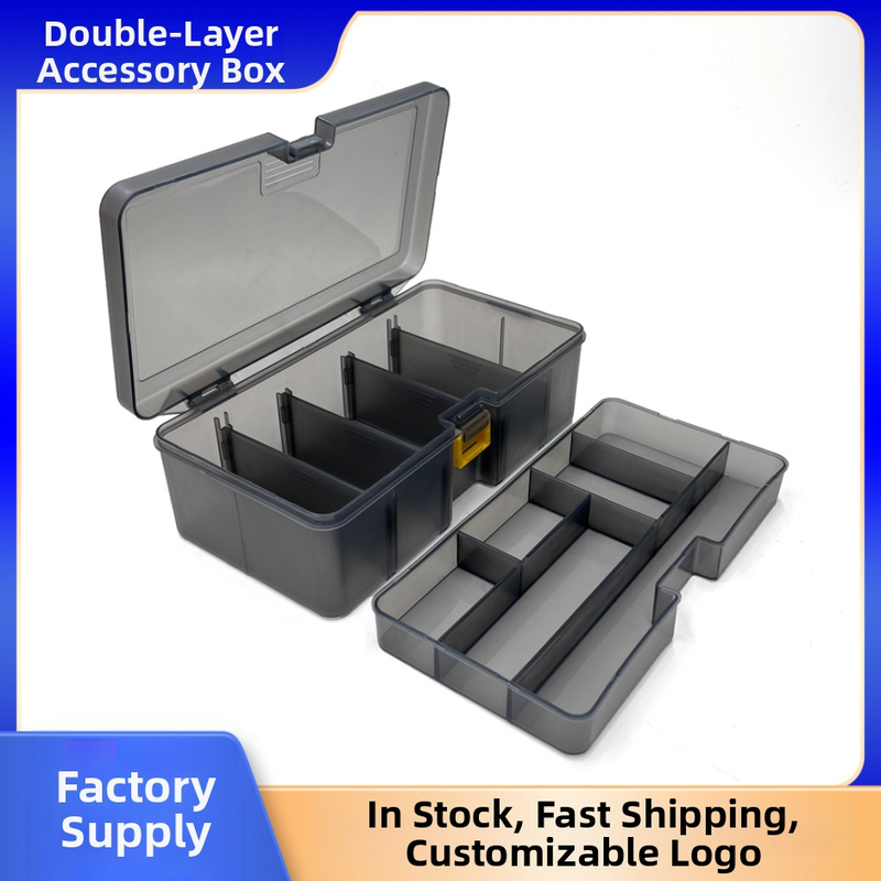 Kétrétegű horgászfelszerelés-tartozékdoboz, csalidoboz, alkatrész-osztályozó tárolódoboz, hamis csalidoboz, nedvességálló horgászfelszerelés-doboz