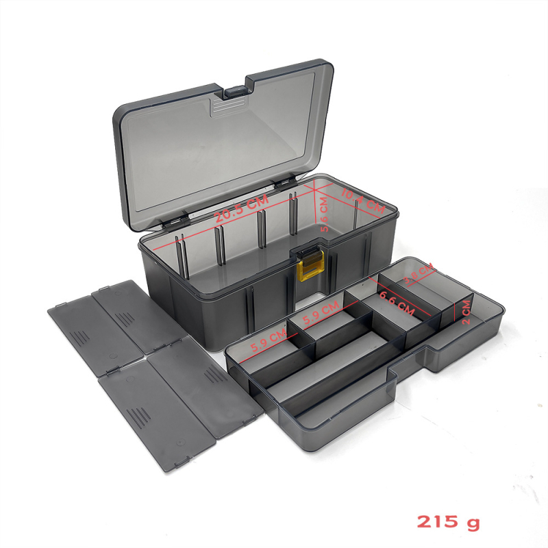 Kétrétegű horgászfelszerelés-tartozékdoboz, csalidoboz, alkatrész-osztályozó tárolódoboz, hamis csalidoboz, nedvességálló horgászfelszerelés-doboz