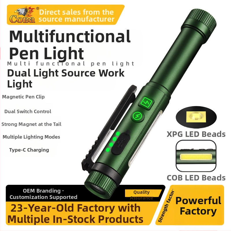 Határokon átnyúló új, ultrafényes, nagy hatótávolságú, kettős fényforrású, kettős mágneses tolllámpa, szárazelemes lítium akkumulátorral működő, univerzális, hordozható zseblámpa