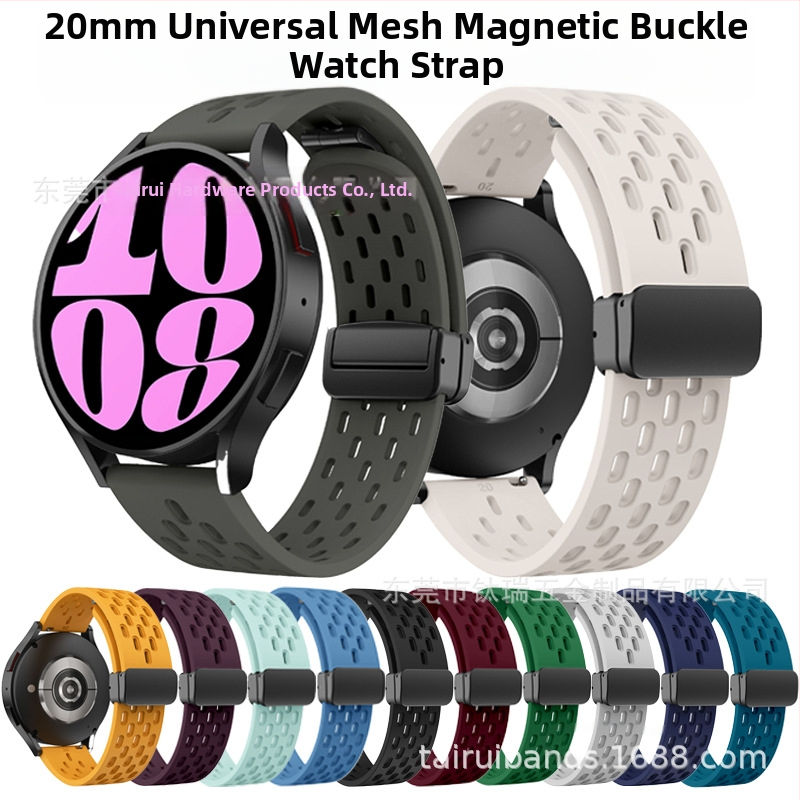 20 mm-es Samsung Watch6 összecsukható mágneses csattal ellátott szilikon óraszíjhoz alkalmas, Huawei Watch GT2 gyorskioldós óraszíjjal