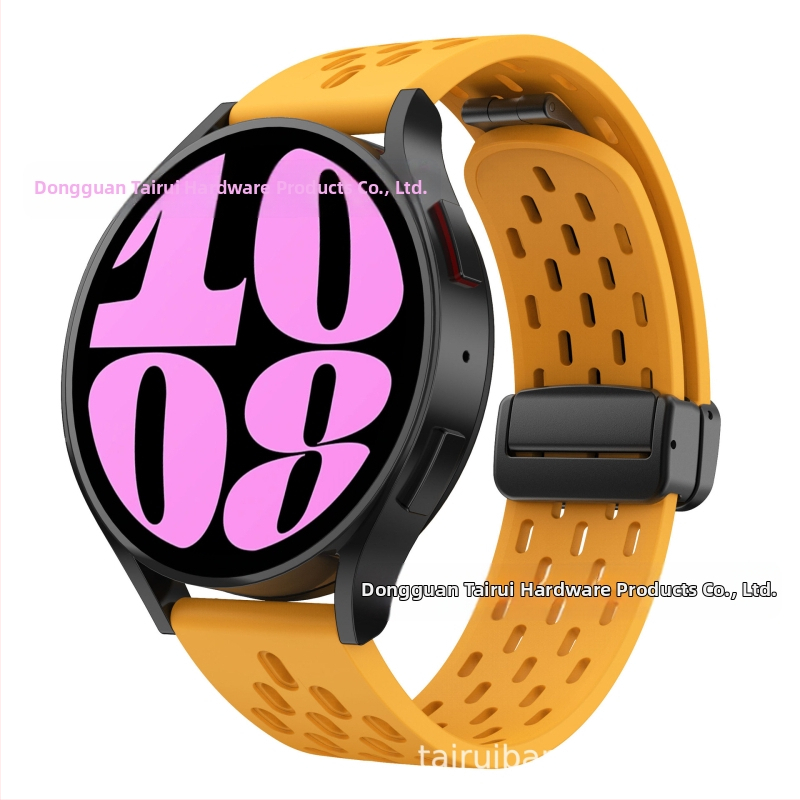 20 mm-es Samsung Watch6 összecsukható mágneses csattal ellátott szilikon óraszíjhoz alkalmas, Huawei Watch GT2 gyorskioldós óraszíjjal