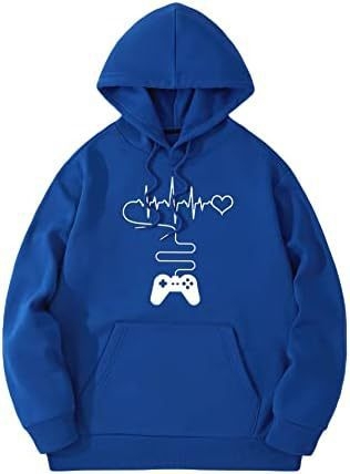 Мъжки пуловер с качулка и графичен дизайн с връзки