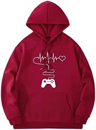 Мъжки пуловер с качулка и графичен дизайн с връзки