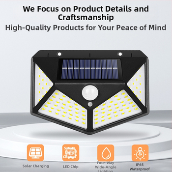 Трансгранична слънчева стенна лампа за външен двор 100LED четиристранна светоизлъчваща индукционна лампа за домашен, градински и пейзажен пейзаж