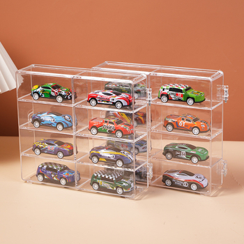 Väikese automudeli hoiustuskast, 4 kihti, 8 ruudustikuga, tolmukindel läbipaistev mänguautode vitriin