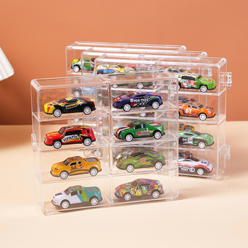 Väikese automudeli hoiustuskast, 4 kihti, 8 ruudustikuga, tolmukindel läbipaistev mänguautode vitriin