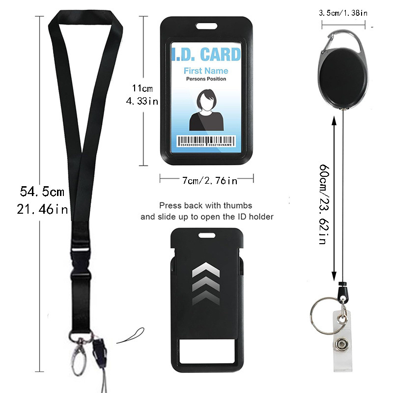 Nagykereskedelmi nagy teherbírású jelvény visszahúzható, könnyen húzható csattal ellátott pánt hátlapján ovális, könnyen húzható csattal ellátott, függőleges változatú kártyatartó lógó nyakpánttal