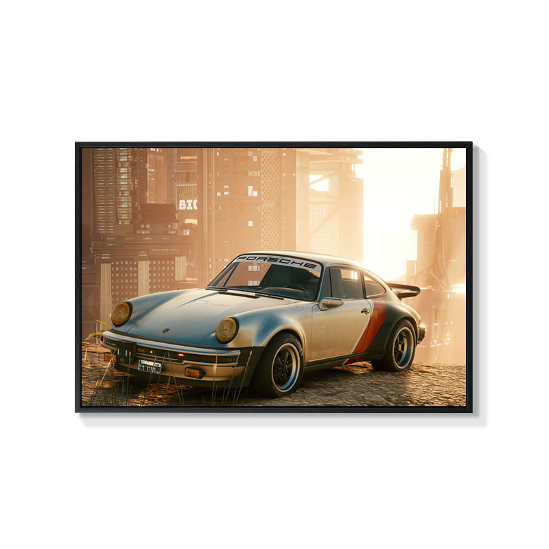 Retro auto rippuv maal õlimaali plakat küberpunk sportauto klubi seinakaunistus maalimisbaar e-spordi seinamaaling