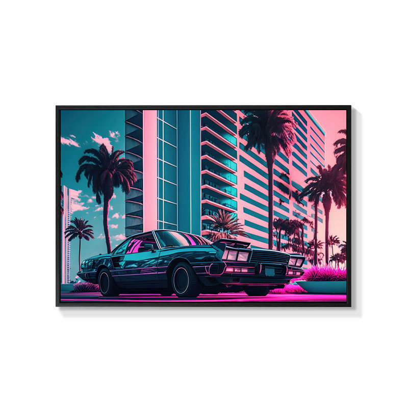 Retro auto rippuv maal õlimaali plakat küberpunk sportauto klubi seinakaunistus maalimisbaar e-spordi seinamaaling