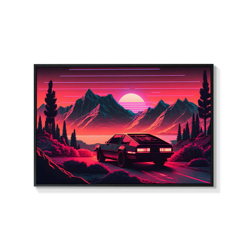 Retro auto rippuv maal õlimaali plakat küberpunk sportauto klubi seinakaunistus maalimisbaar e-spordi seinamaaling