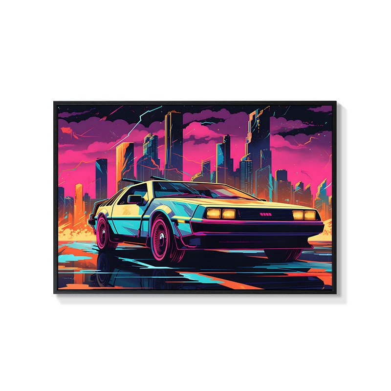 Retro auto rippuv maal õlimaali plakat küberpunk sportauto klubi seinakaunistus maalimisbaar e-spordi seinamaaling